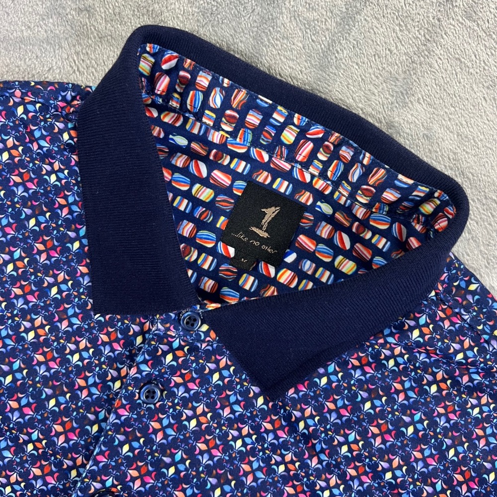 1 Like No Other Polo Shirt Mens M Multicolor Fleur De Lis Print SS Marble Lining
